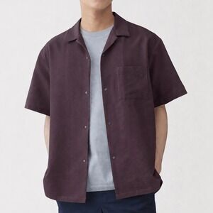 Muji Breathable Camp Open Collar Short Sleeve Shirt Men M Relaxed Brown Japan